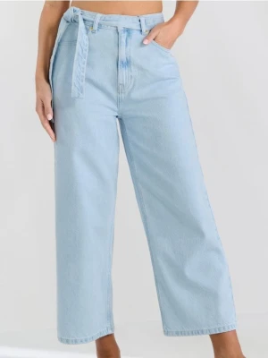 Sinsay - Jeansy cropped wide leg - niebieski