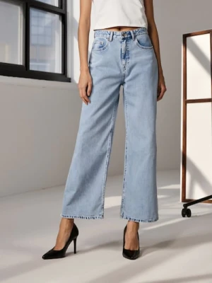 Sinsay - Jeansy cropped wide leg - niebieski