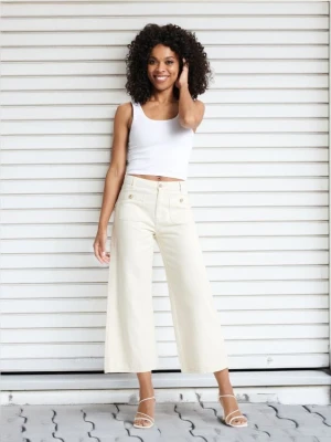 Sinsay - Jeansy culotte - kremowy