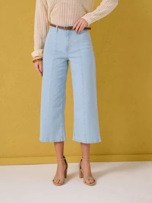 Sinsay - Jeansy culotte z paskiem - niebieski