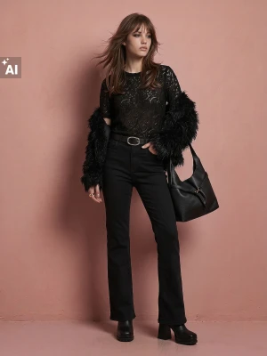 Sinsay - Jeansy flare comfort z rozcięciem na nogawce - czarny