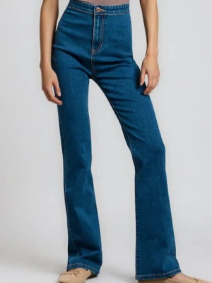 Sinsay - Jeansy flare high waist - granatowy