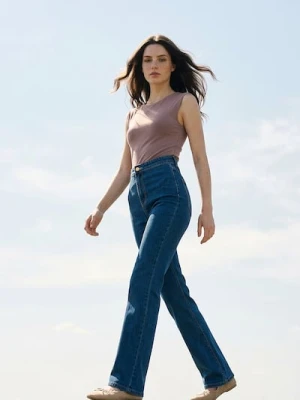 Sinsay - Jeansy flare high waist - granatowy