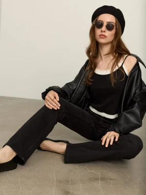 Sinsay - Jeansy flare low waist - czarny