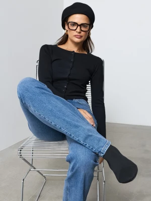 Sinsay - Jeansy flare mid waist - granatowy