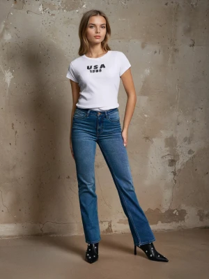 Sinsay - Jeansy flare mid waist - granatowy