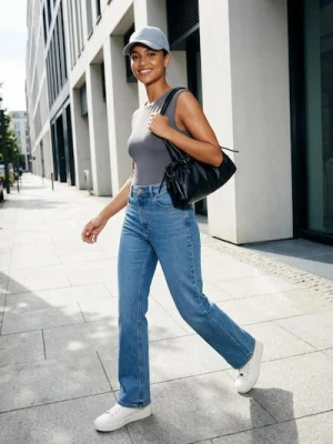 Sinsay - Jeansy flare mid waist - niebieski