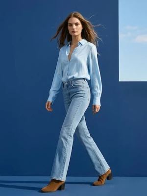 Sinsay - Jeansy flare mid waist - niebieski