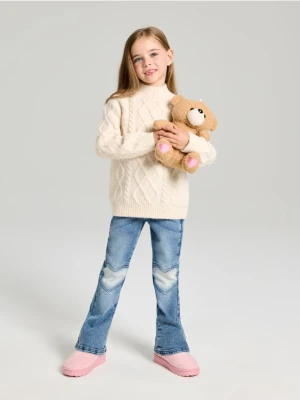 Sinsay - Jeansy flare z efektem sprania - niebieski