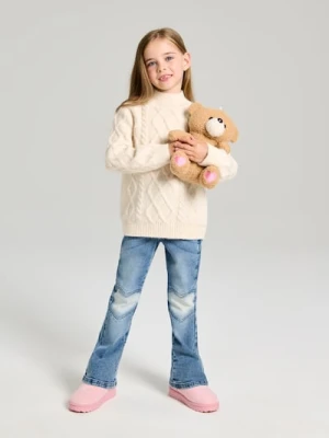 Sinsay - Jeansy flare z efektem sprania - niebieski