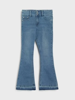 Sinsay - Jeansy flare z efektem sprania - niebieski
