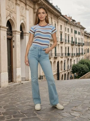 Sinsay - Jeansy flare z efektem sprania - niebieski