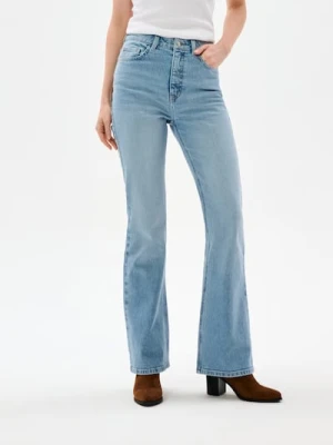 Sinsay - Jeansy flare z efektem sprania - niebieski