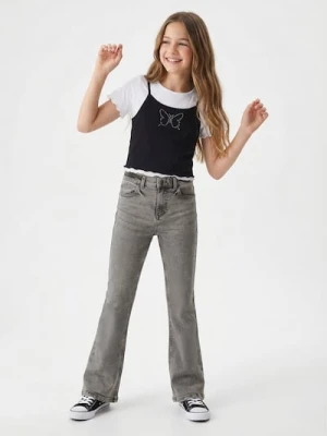 Sinsay - Jeansy flare z efektem sprania - szary