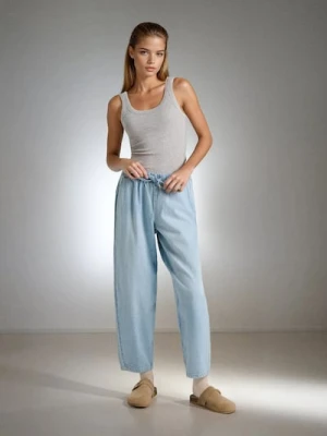 Sinsay - Jeansy jogger balloon z gumką w pasie - niebieski