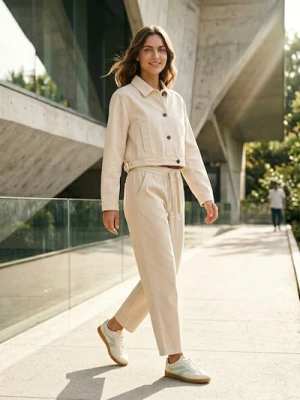 Sinsay - Jeansy jogger balloon z lyocellem - beżowy