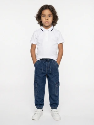 Sinsay - Jeansy jogger comfort cargo z efektem sprania - granatowy