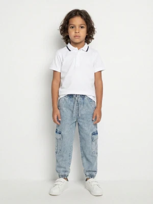 Sinsay - Jeansy jogger comfort cargo z efektem sprania - niebieski