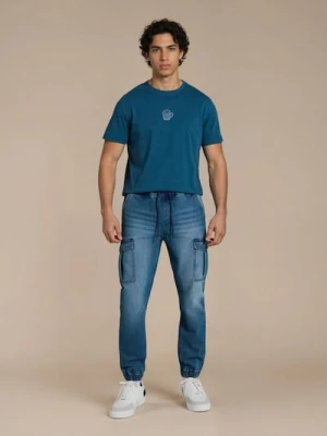 Sinsay - Jeansy jogger z efektem sprania - granatowy