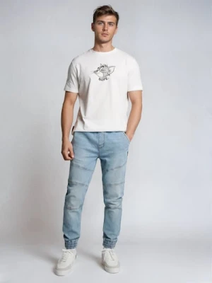 Sinsay - Jeansy jogger z efektem sprania - niebieski