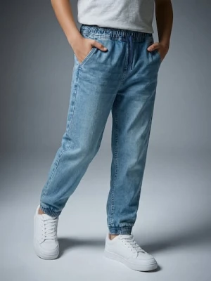 Sinsay - Jeansy jogger z efektem sprania - niebieski