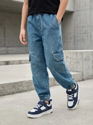 Sinsay - Jeansy jogger z efektem sprania - niebieski