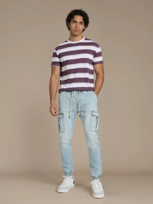 Sinsay - Jeansy jogger z efektem sprania - niebieski