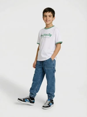 Sinsay - Jeansy jogger z efektem sprania - niebieski