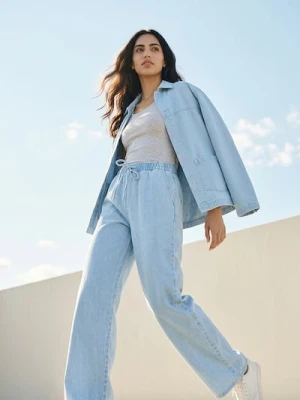 Sinsay - Jeansy joggery wide leg - niebieski