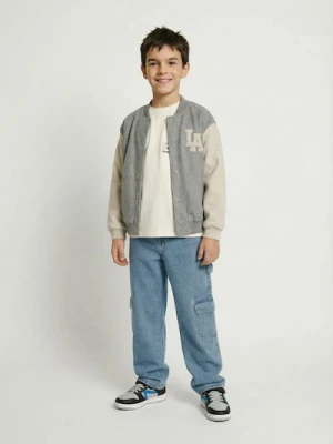 Sinsay - Jeansy loose fit cargo z efektem sprania - niebieski