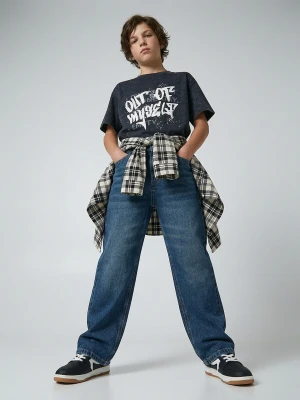 Sinsay - Jeansy loose fit z efektem sprania - niebieski