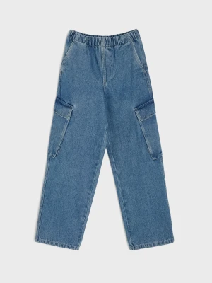 Sinsay - Jeansy loose fit z regulacją w pasie - niebieski