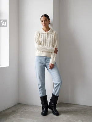 Sinsay - Jeansy mom fit z efektem sprania - niebieski