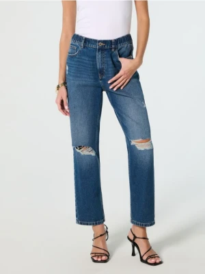 Sinsay - Jeansy mom fit z przetarciami - granatowy