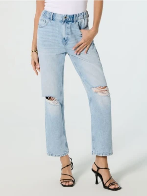 Sinsay - Jeansy mom fit z przetarciami - niebieski