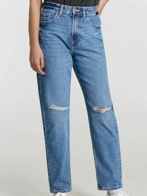 Sinsay - Jeansy mom high waist - granatowy