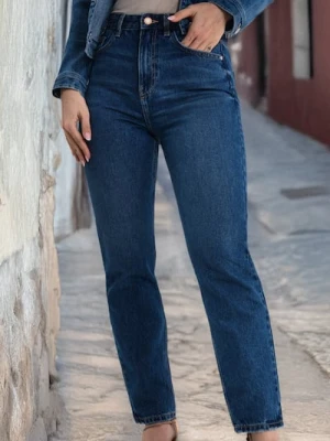 Sinsay - Jeansy mom high waist - granatowy