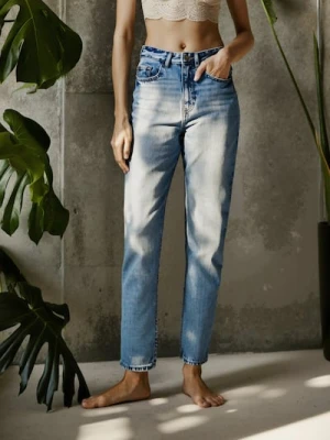 Sinsay - Jeansy mom high waist - niebieski