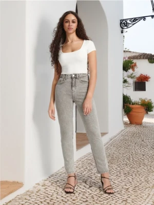 Sinsay - Jeansy mom high waist - szary