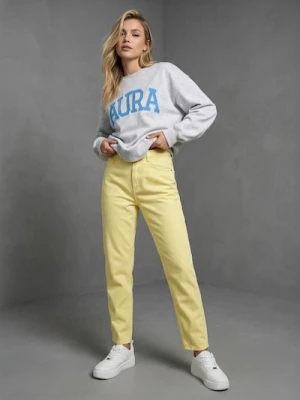 Sinsay - Jeansy mom high waist - żółty