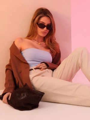 Sinsay - Jeansy mom paperbag z wysokim stanem - kremowy