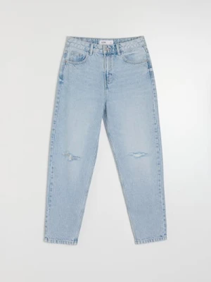 Sinsay - Jeansy mom z przetarciami - niebieski