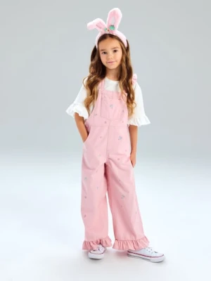 Sinsay - Jeansy ogrodniczki z haftowanym wzorem - różowy