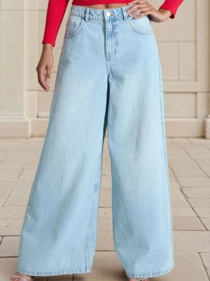 Sinsay - Jeansy palazzo super high waist - turkusowy