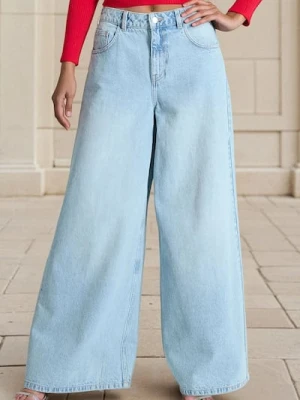 Sinsay - Jeansy palazzo super high waist - turkusowy