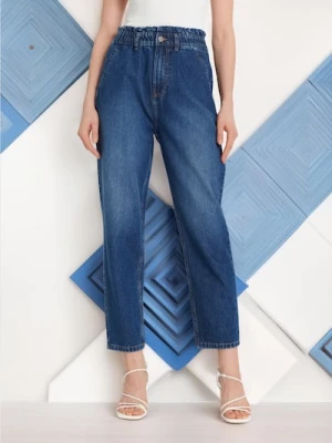 Sinsay - Jeansy paperbag - granatowy