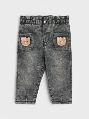 Sinsay - Jeansy paperbag z polarem wewnątrz - szary