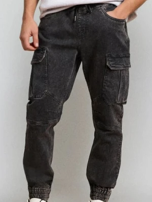 Sinsay - Jeansy regular jogger cargo - szary