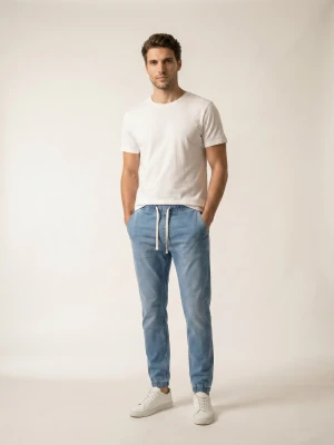 Sinsay - Jeansy regular jogger z efektem sprania - niebieski