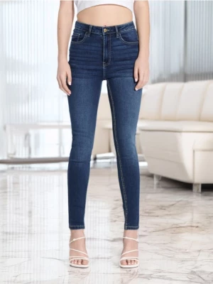 Sinsay - Jeansy skinny high waist - granatowy